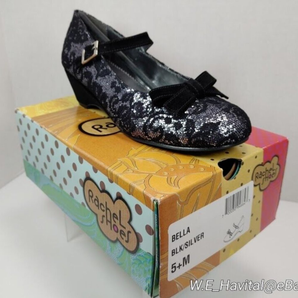 Rachel Shoes® Black & Silver Bella™ Mary Jane - Big Girls Size US 5
